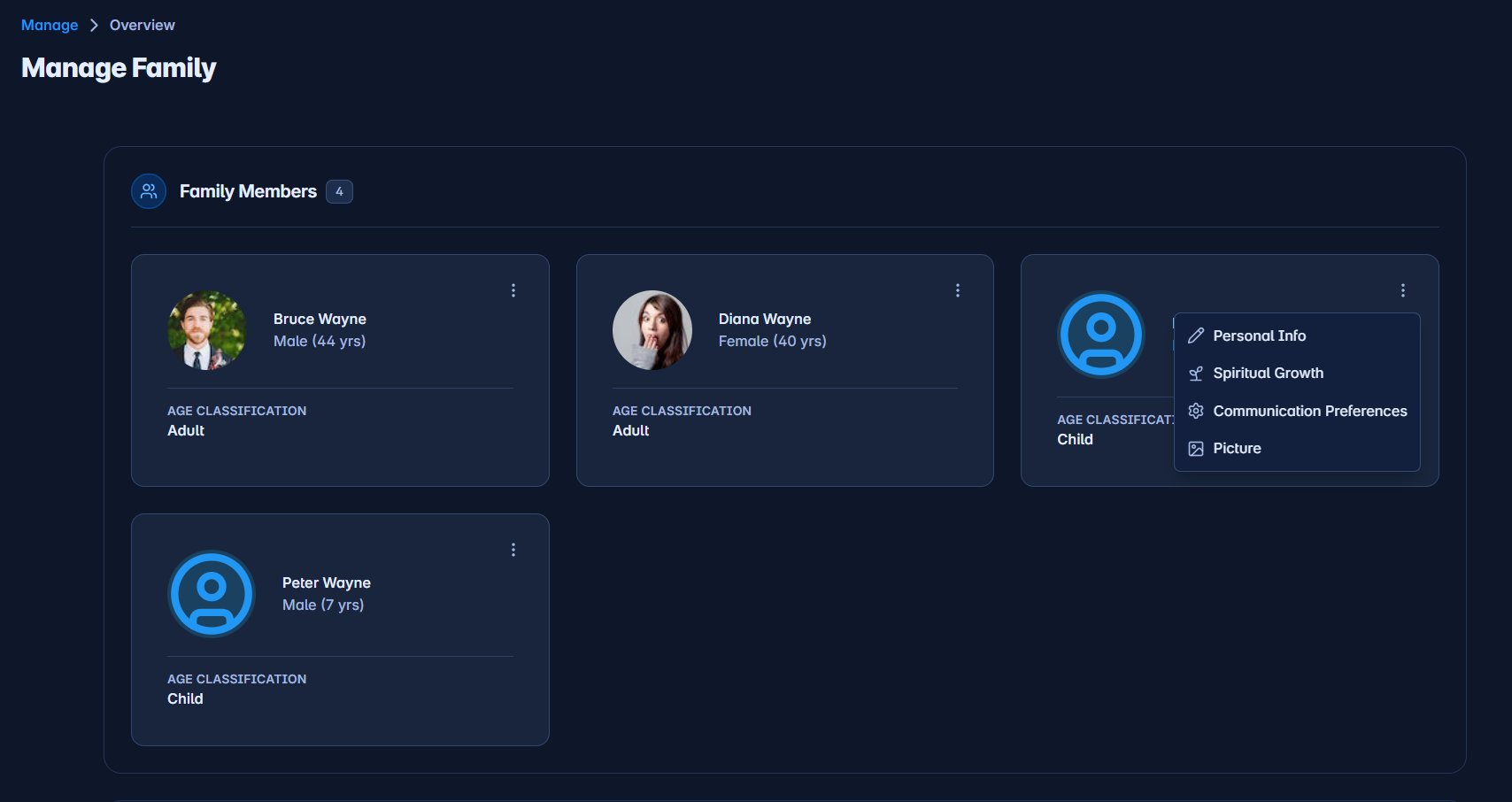 Manage family information in the self-service portal