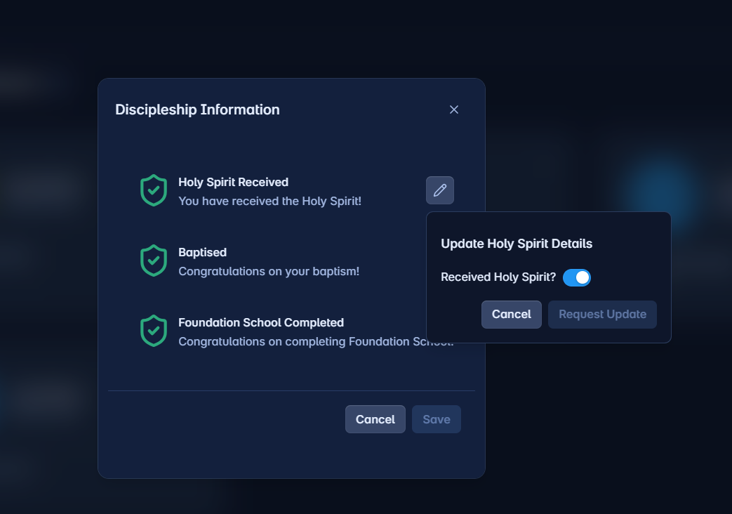 Update spiritual details from the self-service portal